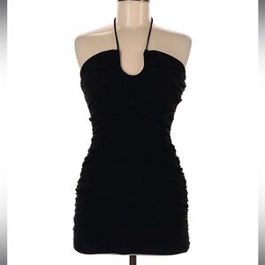 ZARA Black Halter Top Ruched Mini Dress